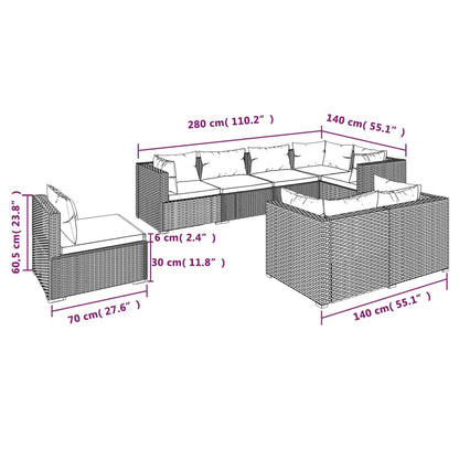 Set Divani da Giardino 8 pz con Cuscini in Polyrattan Grigio | homemem39
