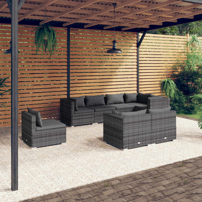 Set Divani da Giardino 8 pz con Cuscini in Polyrattan Grigio | homemem39