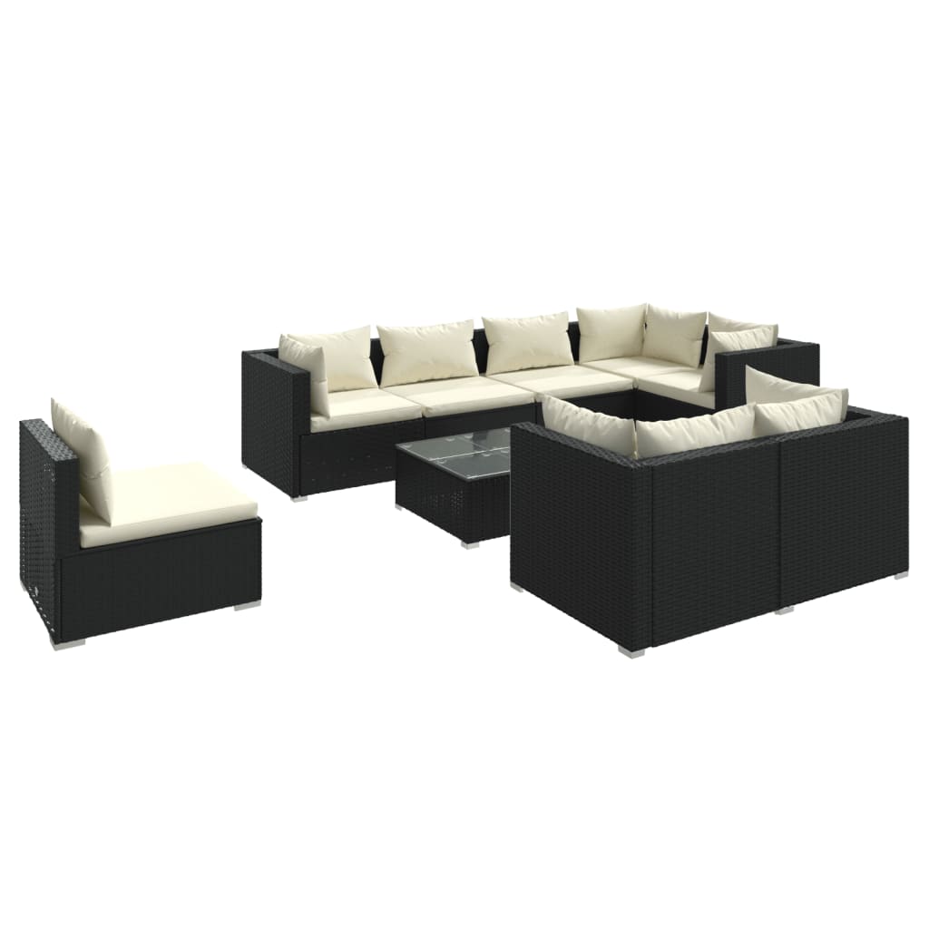 Set Divani da Giardino 9 pz con Cuscini in Polyrattan Nero | homemem39