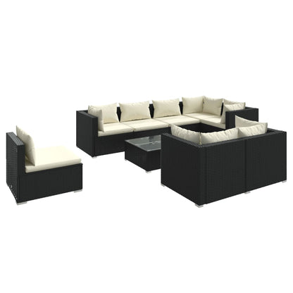 Set Divani da Giardino 9 pz con Cuscini in Polyrattan Nero | homemem39