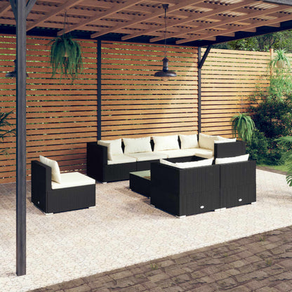 Set Divani da Giardino 9 pz con Cuscini in Polyrattan Nero | homemem39