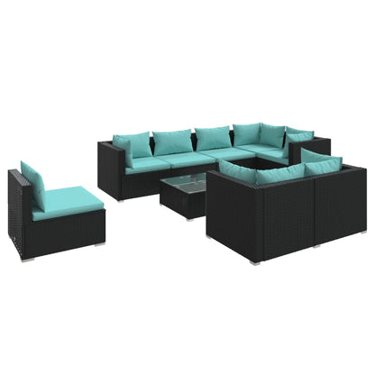 Set Divani da Giardino 9 pz con Cuscini in Polyrattan Nero | homemem39