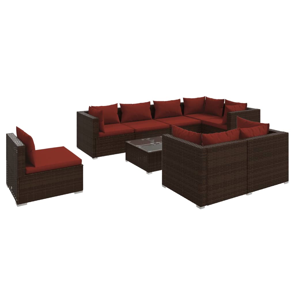 Set Divani da Giardino 9 pz con Cuscini in Polyrattan Marrone | homemem39