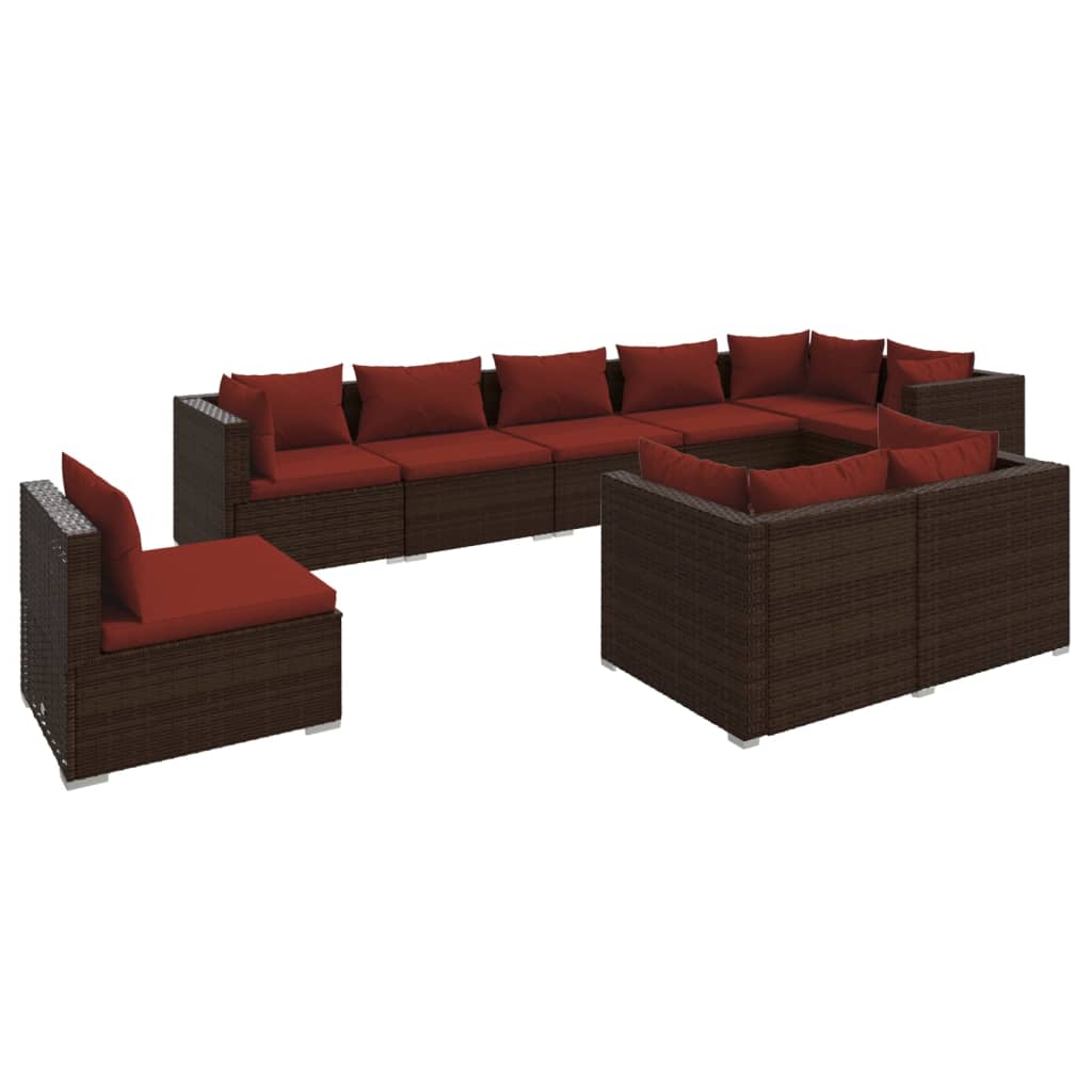 Set Divani da Giardino 9 pz con Cuscini in Polyrattan Marrone | homemem39