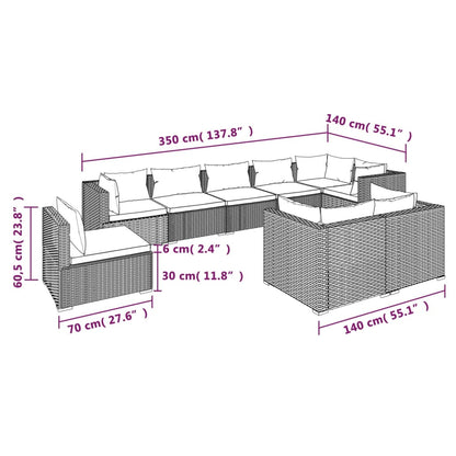 Set Divani da Giardino 9 pz con Cuscini in Polyrattan Marrone | homemem39
