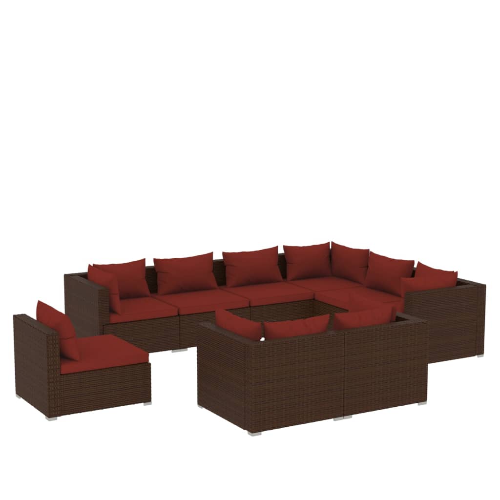 Set Divani da Giardino 9 pz con Cuscini in Polyrattan Marrone | homemem39