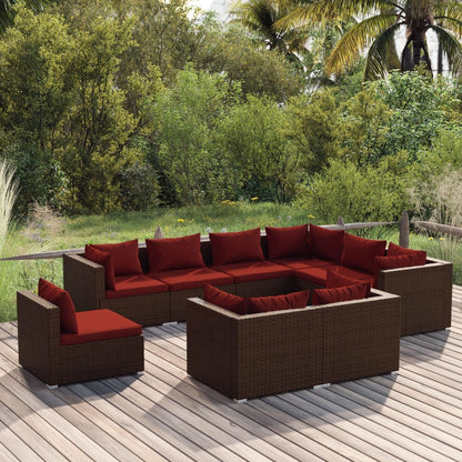 Set Divani da Giardino 9 pz con Cuscini in Polyrattan Marrone | homemem39