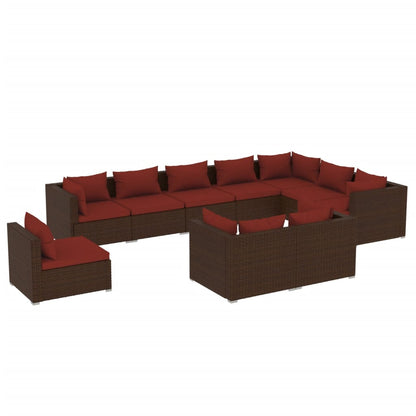 Set Divani da Giardino 10 pz con Cuscini in Polyrattan Marrone | homemem39