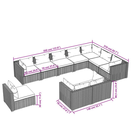 Set Divani da Giardino 10 pz con Cuscini in Polyrattan Marrone | homemem39
