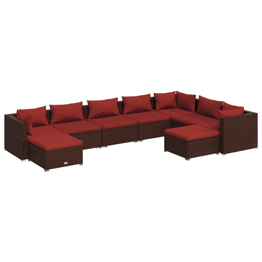 Set Divani da Giardino 9 pz con Cuscini in Polyrattan Marrone | homemem39