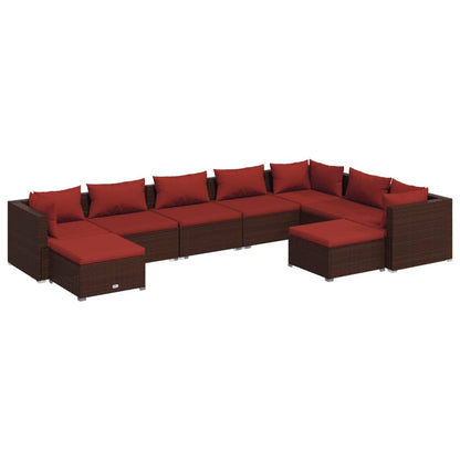 Set Divani da Giardino 9 pz con Cuscini in Polyrattan Marrone | homemem39