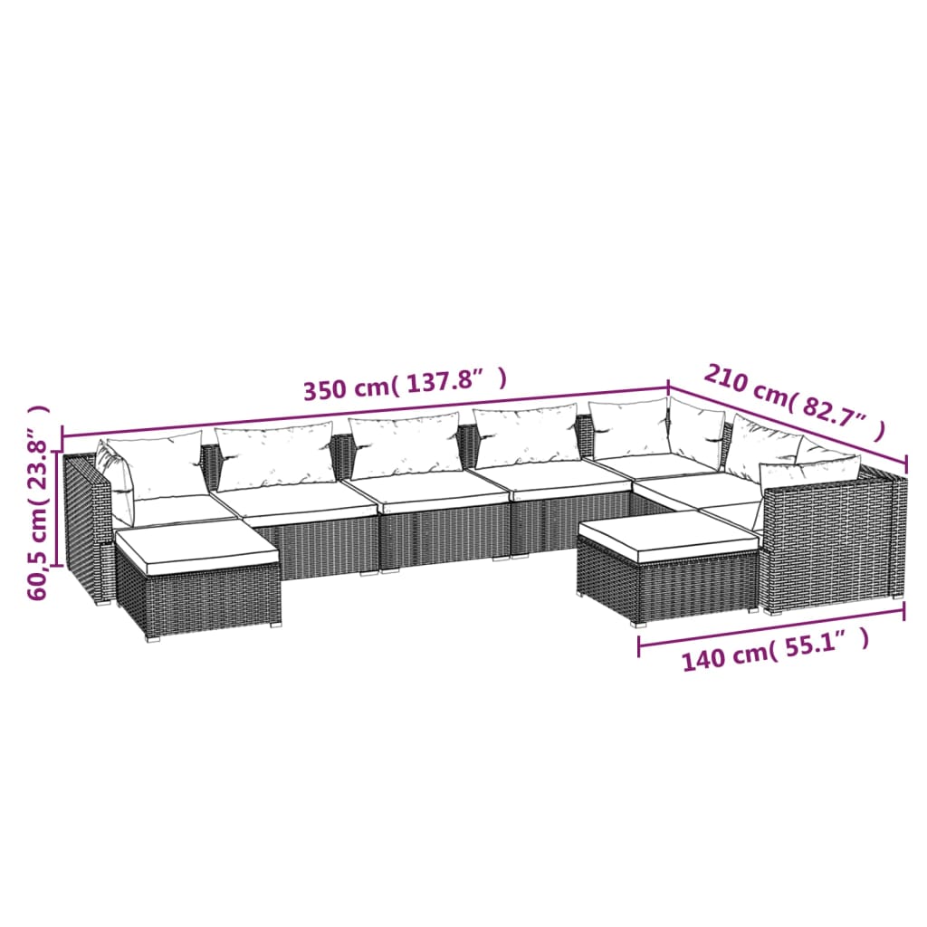 Set Divani da Giardino 9 pz con Cuscini in Polyrattan Marrone | homemem39