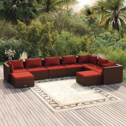 Set Divani da Giardino 9 pz con Cuscini in Polyrattan Marrone | homemem39