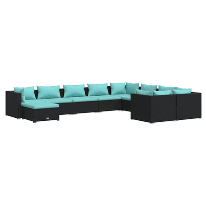 Set Divani da Giardino 10 pz con Cuscini in Polyrattan Nero | homemem39