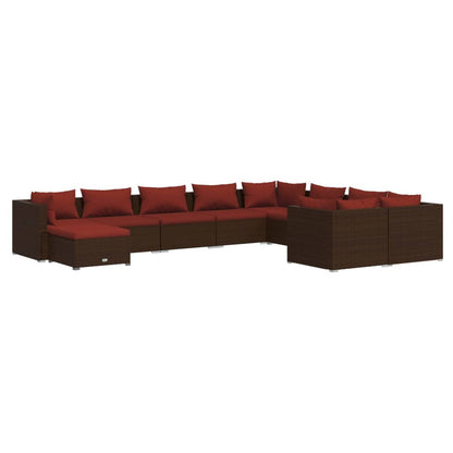 Set Divani da Giardino 10 pz con Cuscini in Polyrattan Marrone | homemem39