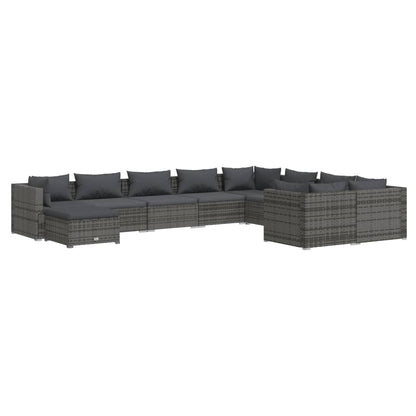 Set Divani da Giardino 10 pz con Cuscini in Polyrattan Grigio | homemem39