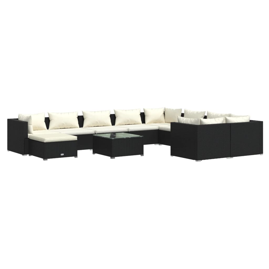 Set Divani da Giardino 11 pz con Cuscini in Polyrattan Nero | homemem39