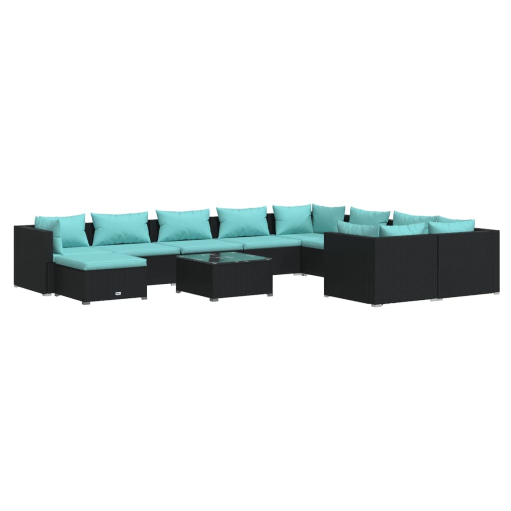 Set Divani da Giardino 11 pz con Cuscini in Polyrattan Nero | homemem39