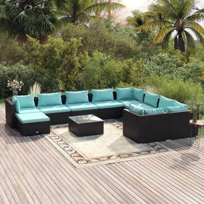 Set Divani da Giardino 11 pz con Cuscini in Polyrattan Nero | homemem39