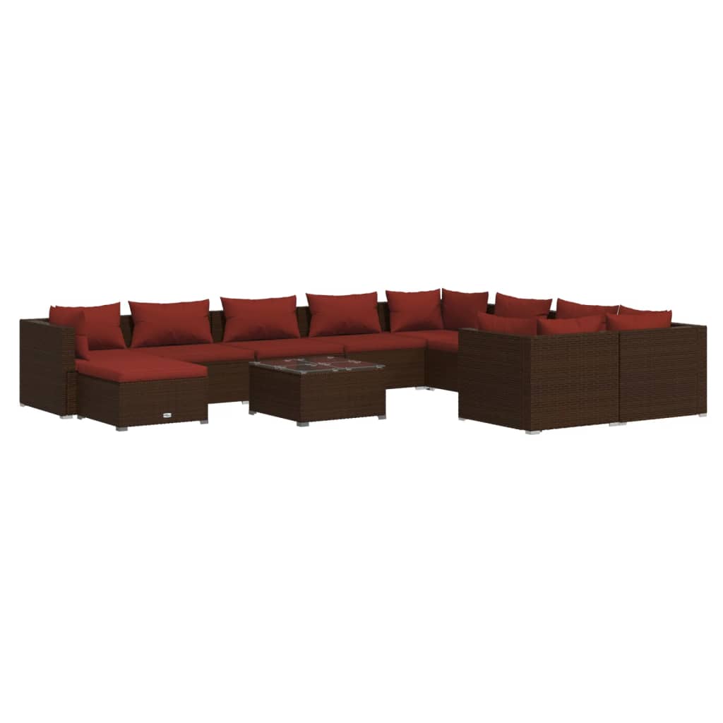 Set Divani da Giardino 11 pz con Cuscini in Polyrattan Marrone | homemem39