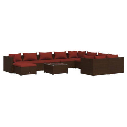 Set Divani da Giardino 11 pz con Cuscini in Polyrattan Marrone | homemem39