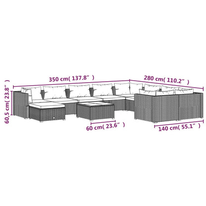 Set Divani da Giardino 11 pz con Cuscini in Polyrattan Marrone | homemem39