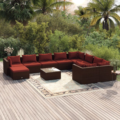 Set Divani da Giardino 11 pz con Cuscini in Polyrattan Marrone | homemem39