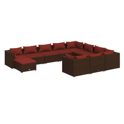 Set Divani da Giardino 11 pz con Cuscini in Polyrattan Marrone | homemem39