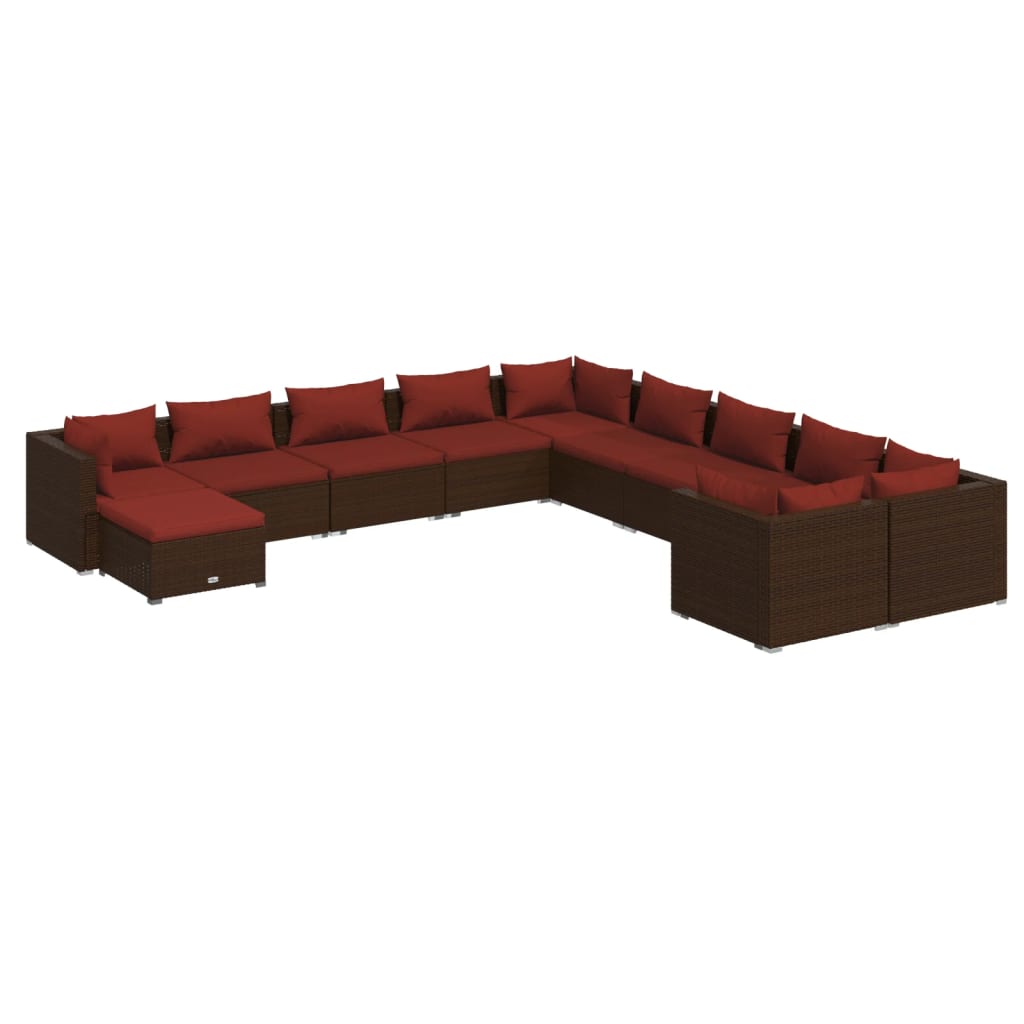 Set Divani da Giardino 11 pz con Cuscini in Polyrattan Marrone | homemem39
