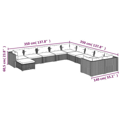 Set Divani da Giardino 11 pz con Cuscini in Polyrattan Marrone | homemem39