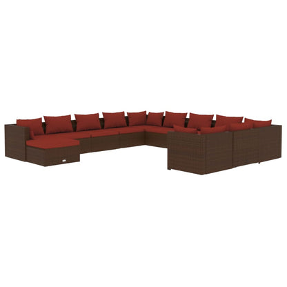 Set Divani da Giardino 12 pz con Cuscini in Polyrattan Marrone | homemem39