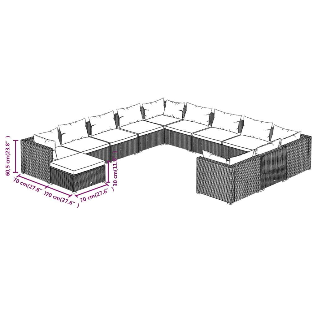 Set Divani da Giardino 12 pz con Cuscini in Polyrattan Marrone | homemem39