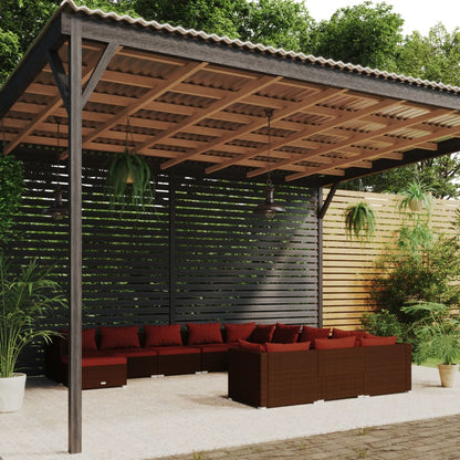 Set Divani da Giardino 12 pz con Cuscini in Polyrattan Marrone | homemem39