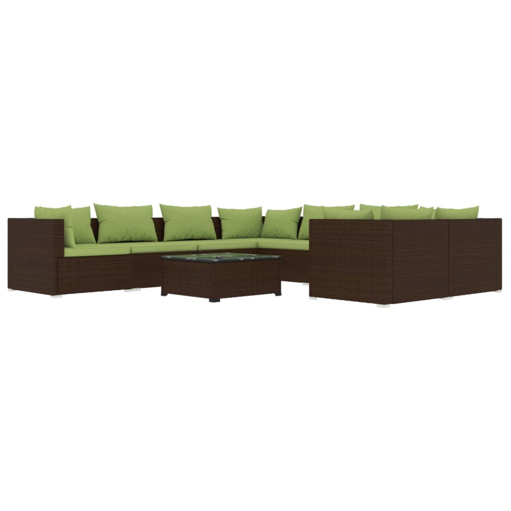 Set Divani da Giardino 9 pz con Cuscini in Polyrattan Marrone | homemem39
