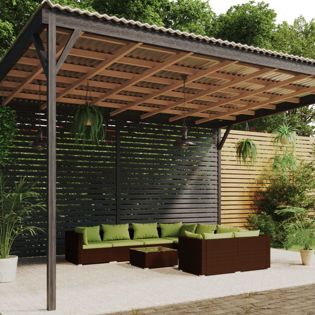 Set Divani da Giardino 9 pz con Cuscini in Polyrattan Marrone | homemem39