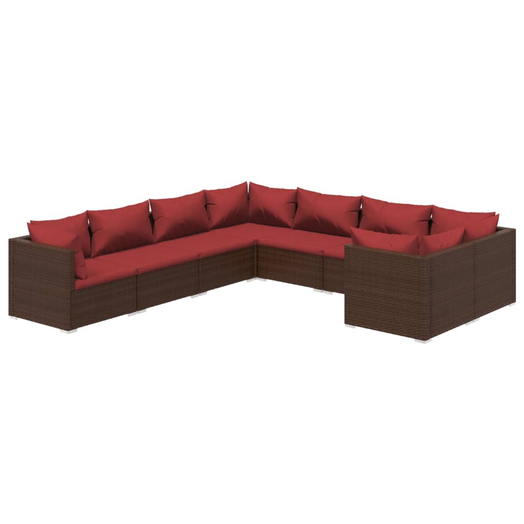Set Divani da Giardino 8 pz con Cuscini in Polyrattan Marrone | homemem39