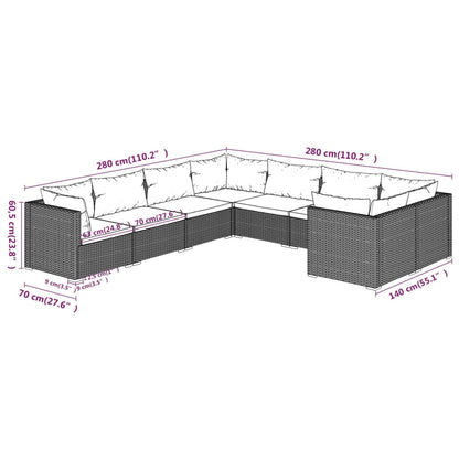 Set Divani da Giardino 8 pz con Cuscini in Polyrattan Marrone | homemem39