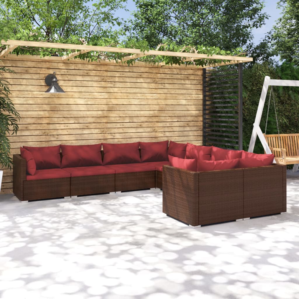 Set Divani da Giardino 8 pz con Cuscini in Polyrattan Marrone | homemem39