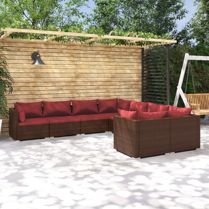 Set Divani da Giardino 8 pz con Cuscini in Polyrattan Marrone | homemem39