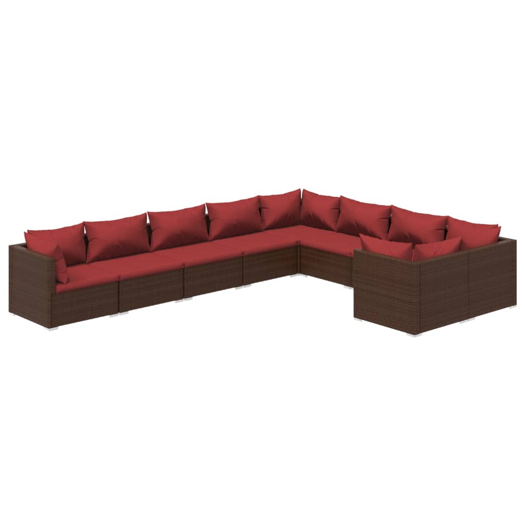 Set Divani da Giardino 9 pz con Cuscini in Polyrattan Marrone | homemem39