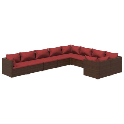 Set Divani da Giardino 9 pz con Cuscini in Polyrattan Marrone | homemem39