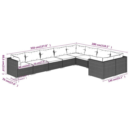 Set Divani da Giardino 9 pz con Cuscini in Polyrattan Marrone | homemem39