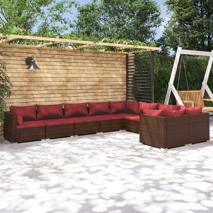 Set Divani da Giardino 9 pz con Cuscini in Polyrattan Marrone | homemem39
