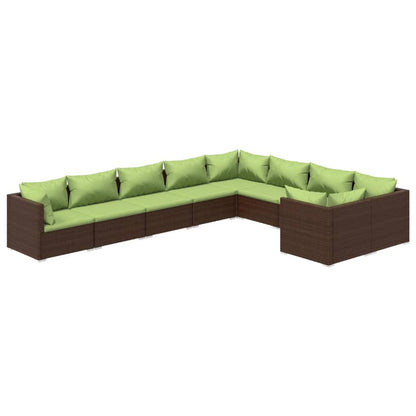 Set Divani da Giardino 9 pz con Cuscini in Polyrattan Marrone | homemem39