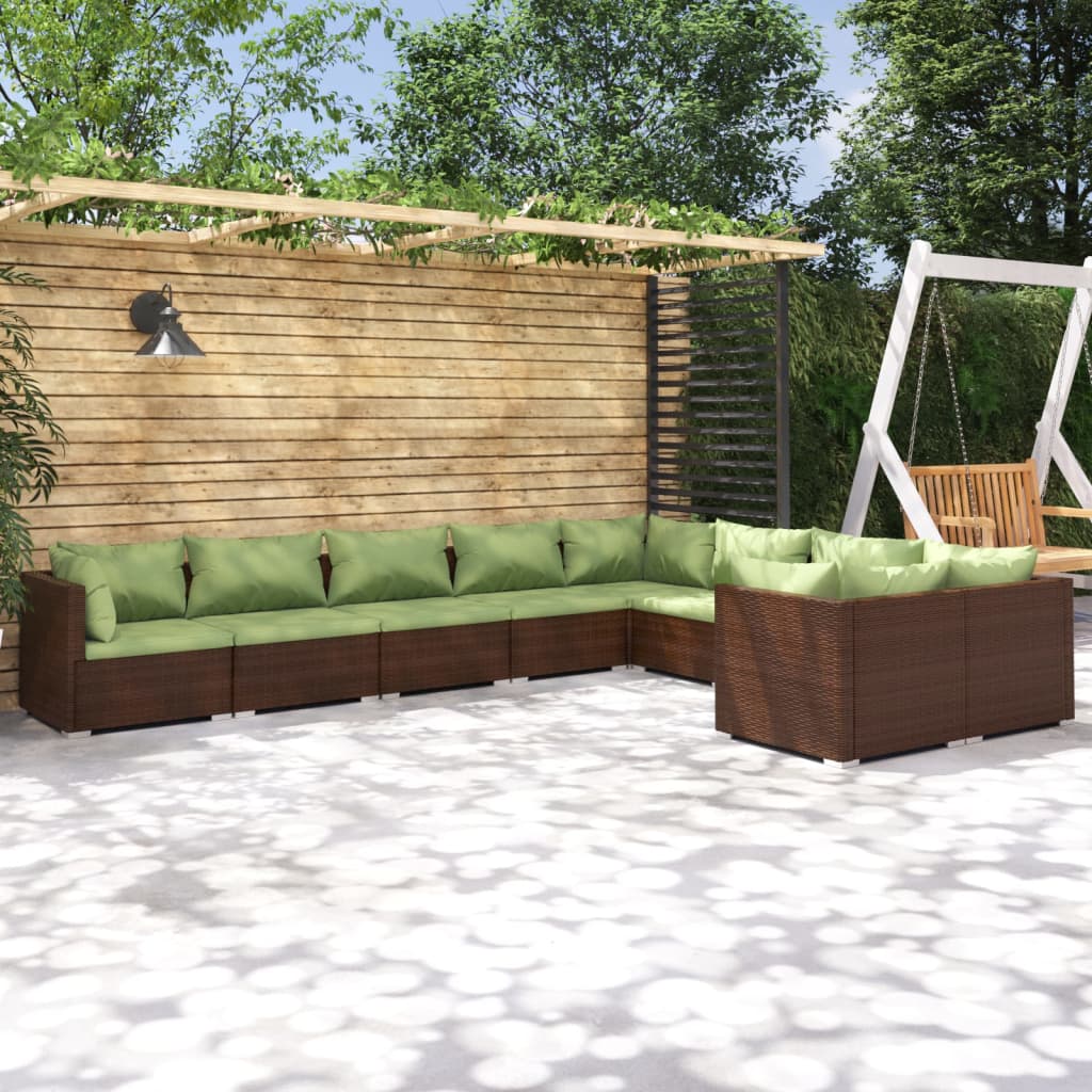 Set Divani da Giardino 9 pz con Cuscini in Polyrattan Marrone | homemem39