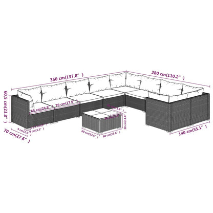 Set Divani da Giardino 10 pz con Cuscini in Polyrattan Nero | homemem39