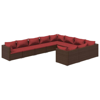Set Divani da Giardino 10 pz con Cuscini in Polyrattan Marrone | homemem39
