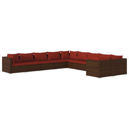 Set Divani da Giardino 10 pz con Cuscini in Polyrattan Marrone | homemem39