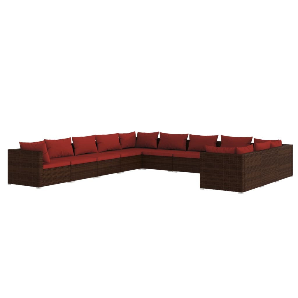 Set Divani da Giardino 11 pz con Cuscini in Polyrattan Marrone | homemem39