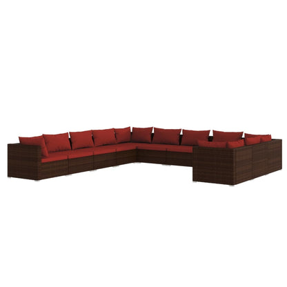 Set Divani da Giardino 11 pz con Cuscini in Polyrattan Marrone | homemem39